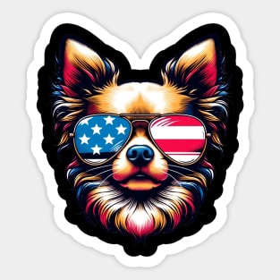 Chihuahua  Patriotic Sunglasses American Flag 4th of July Sticker
